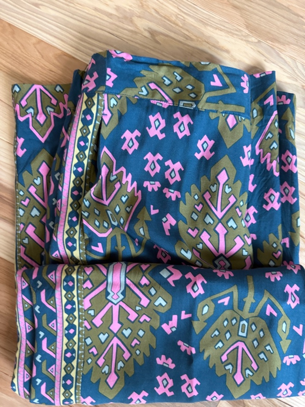 Boden Wide-Leg Printed Maxi Pants in Teal, Olive & Pink; size 10; - Picture 8 of 8